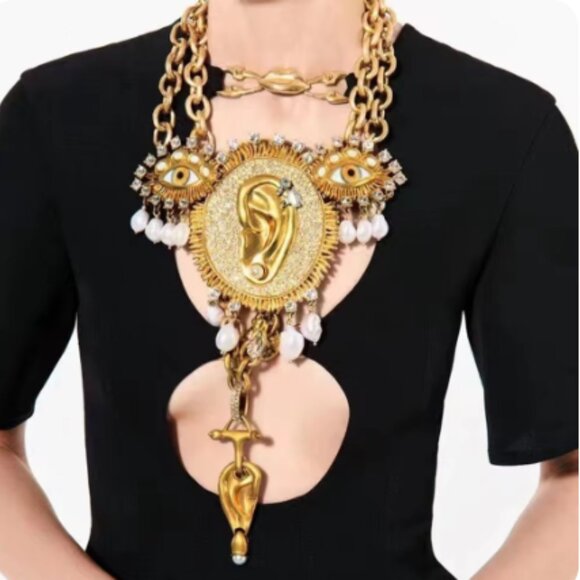 Schiaparelli Surrealist Inspired Brown Eye Ear Necklace Runway Designer … - Picture 7 of 8